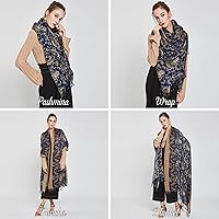 Vista 5 de DANA XU Lujosa bufanda de cachemira floral de gran tamaño, 100% de lana pura, extra grande, cálida, chal y envoltura para mujer