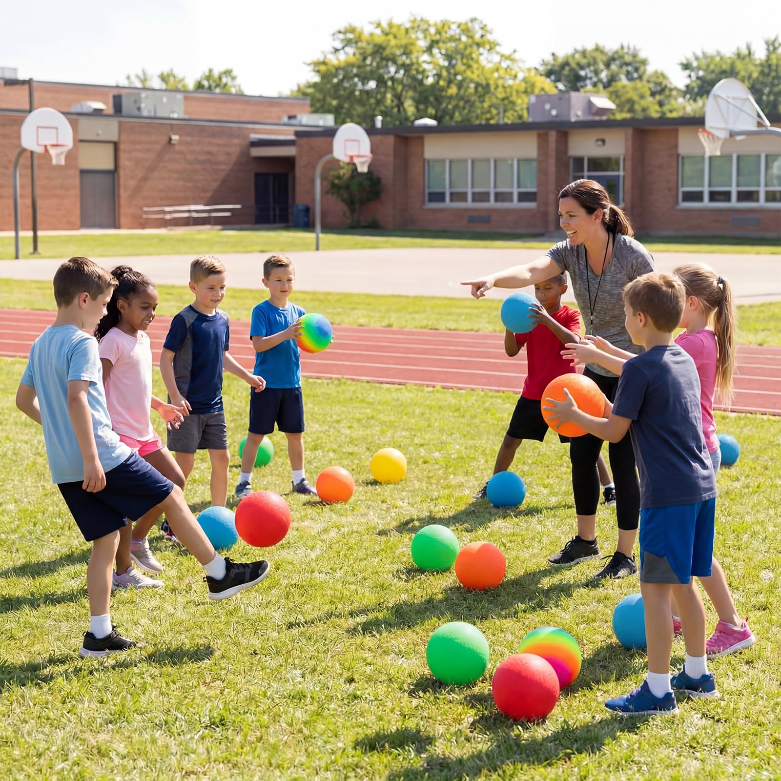 Vinsot 12 Stück 21,6 cm Spielplatzbälle Kickball Bulk, Hüpfbälle für Kinder, aufblasbarer Handball mit Handpumpe für Indoor-Outdoor-Spiele