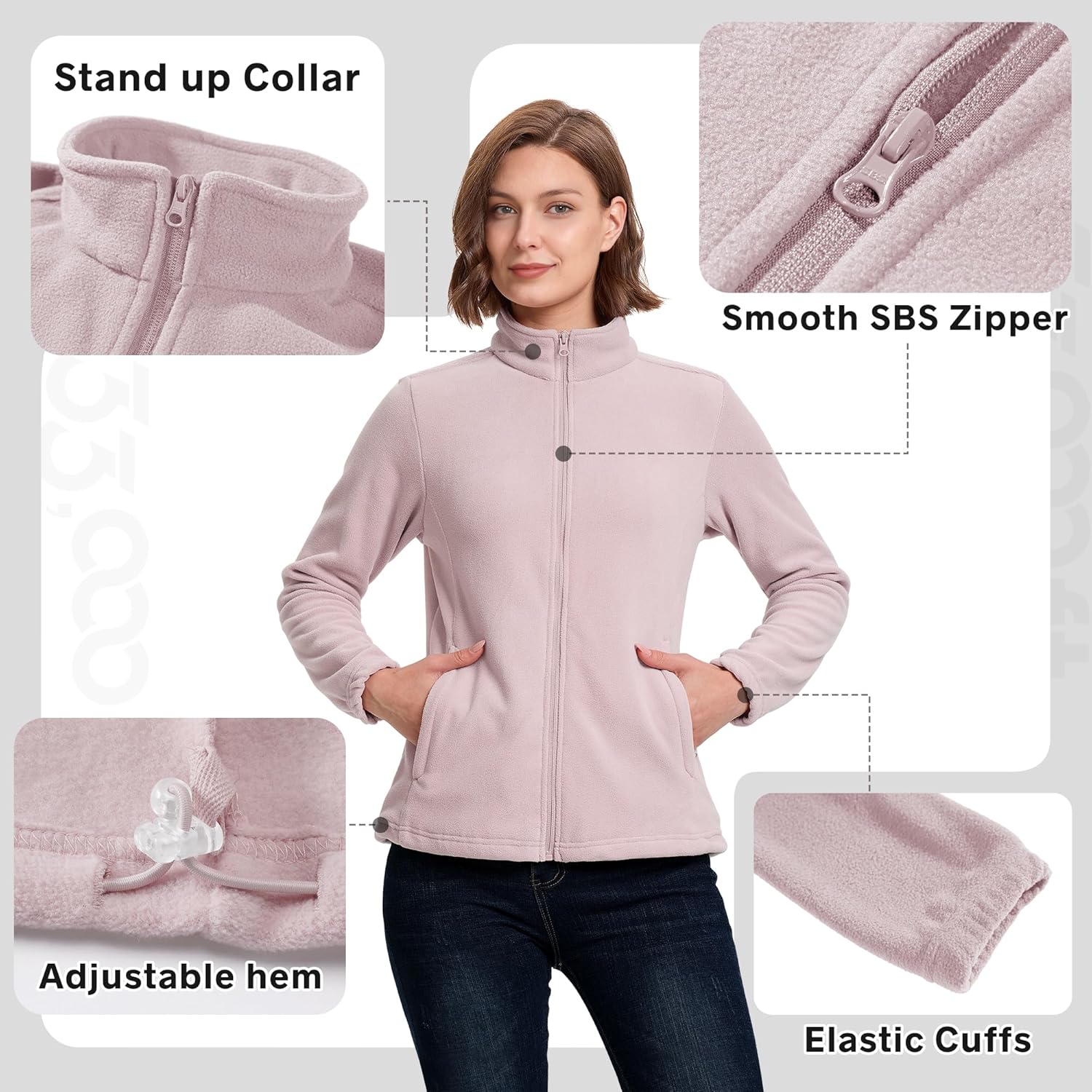 33,000ft Women's Zip Up Fleece Jacket, Long Sleeve Warm Soft Polar Lightweight Coat with Pockets for Winter - Image 4