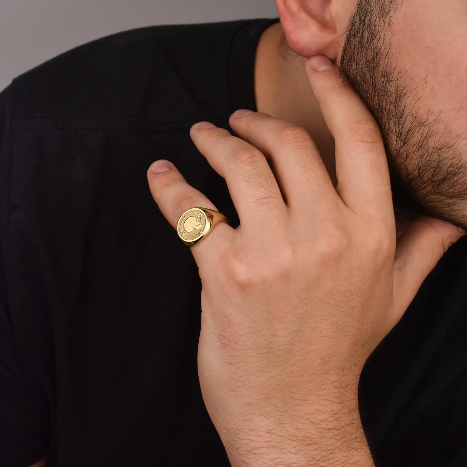 14K Solid Gold Memento Mori Signet Ring | Amor Fati Signet Ring | Stoicism Round Ring | | Marcus Aurelius Ring | Philosophy Jewelry | Death Reminder Ring | Gift for Stoic | Life and Death Ring Amulet