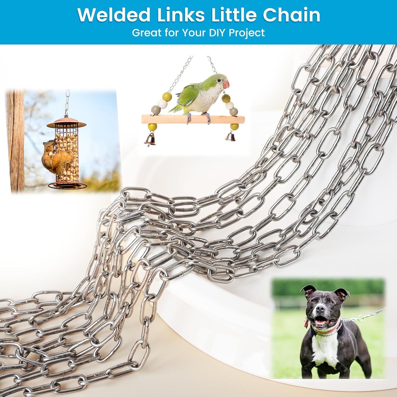 10 Feet Long Light Duty Chain, 5/64 Inch Small Metal Chain with 5/32 in Carabiners, Easy to Adjust Stainless Steel Link Chain for Indoor Outdoor Hanging Bird Feeder Wind Chimes Signs Planters Silver
