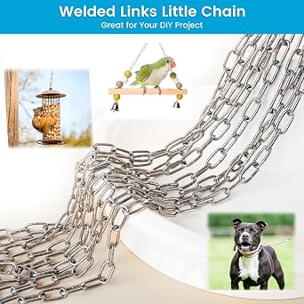 10 Feet Long Light Duty Chain, 5/64 Inch Small Metal Chain with 5/32 in Carabiners, Easy to Adjust Stainless Steel Link Chain for Indoor Outdoor Hanging Bird Feeder Wind Chimes Signs Planters Silver