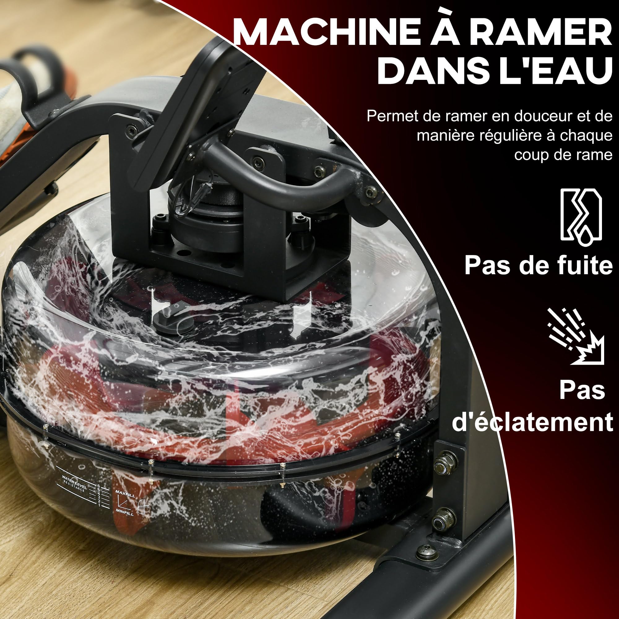 SPORTNOW Rameur à Eau d'appartement rameur d'appartement Pliable - 6 Niveaux de résistance écran LCD Multifonction - Acier PC Noir