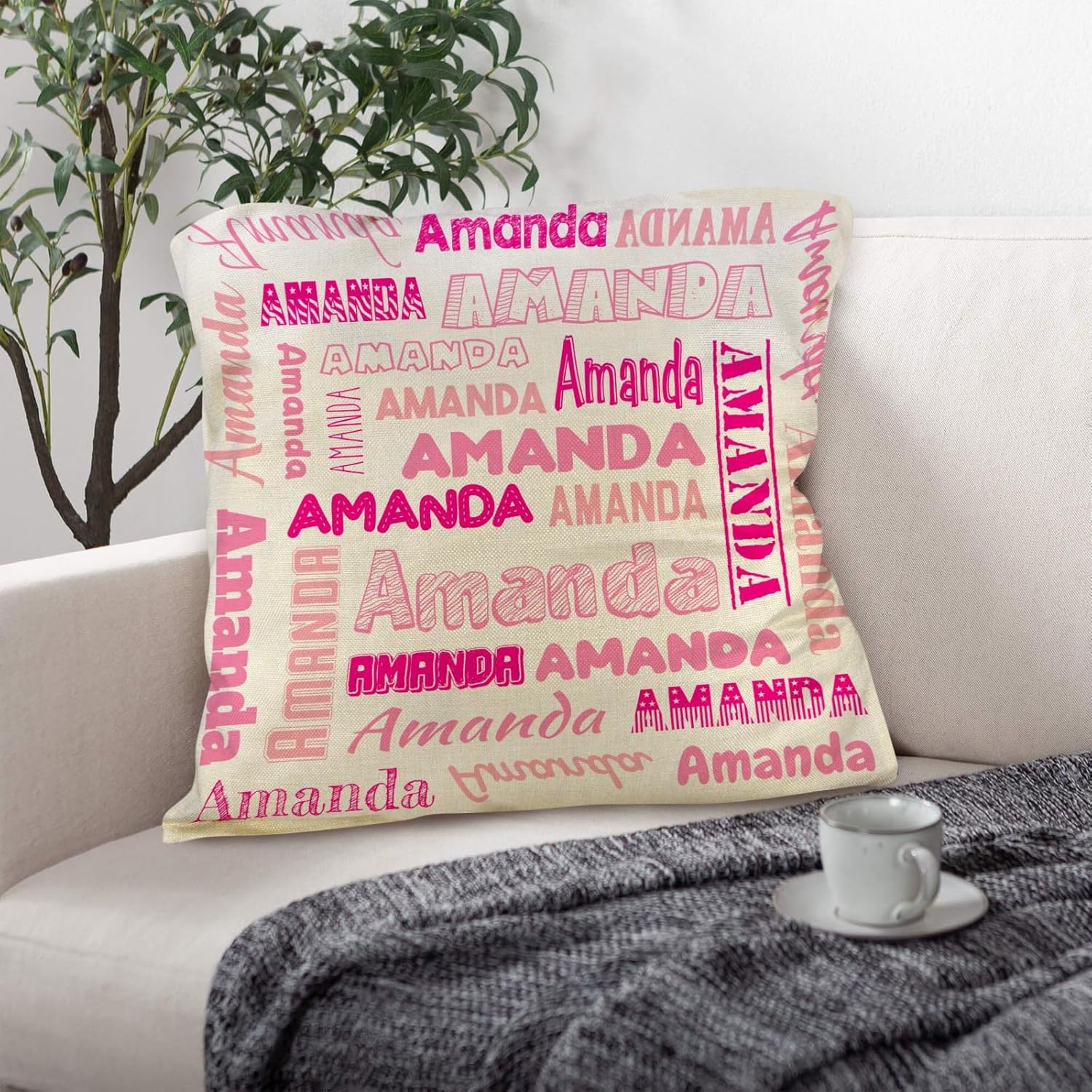 Custom Pillow Case with Name, One-Sides Personalized Make a Name Pillow Gifts for Mom Dad Friends, Customized Throw Pillowcase Cushion Covers for Couch Bed Sofa, Made in USA 18" x 18" Pink - Image 5
