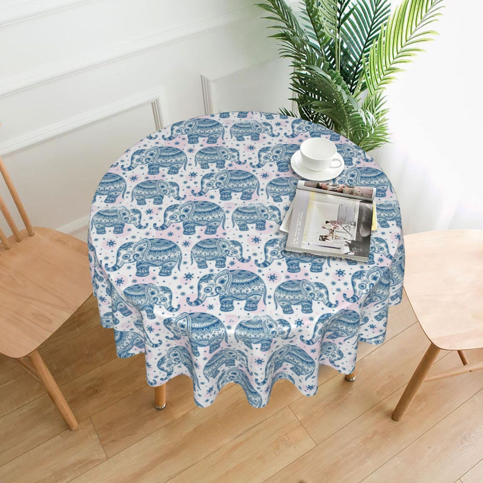 OKFSTY Boho Elephant Print Round Tablecloth 60in for Wedding Elegant Polyester Cover for Party Reception Festive Dinner