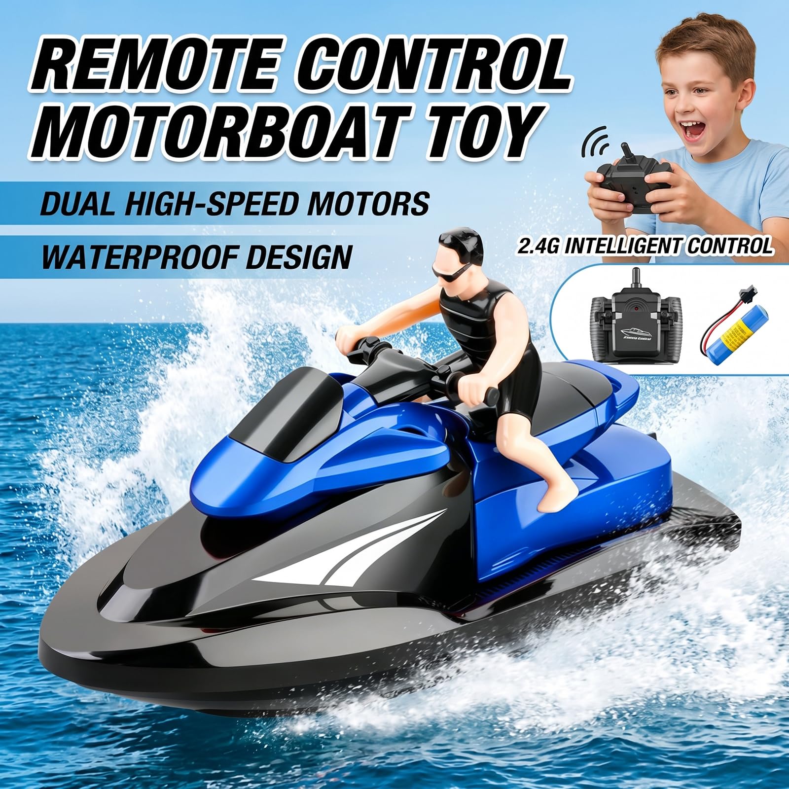 Shark - Barco de carreras RC para niños y adultos, barco de control remoto de alta velocidad de 2.4 GHz con batería dual de 50 minutos de funcionamiento, impermeable, juguete de Shark - Barco de carreras RC para niños y adultos, barco de control remoto de alta velocidad de 2.4 GHz con batería dual de 50 minutos de funcionamiento, impermeable, juguete de