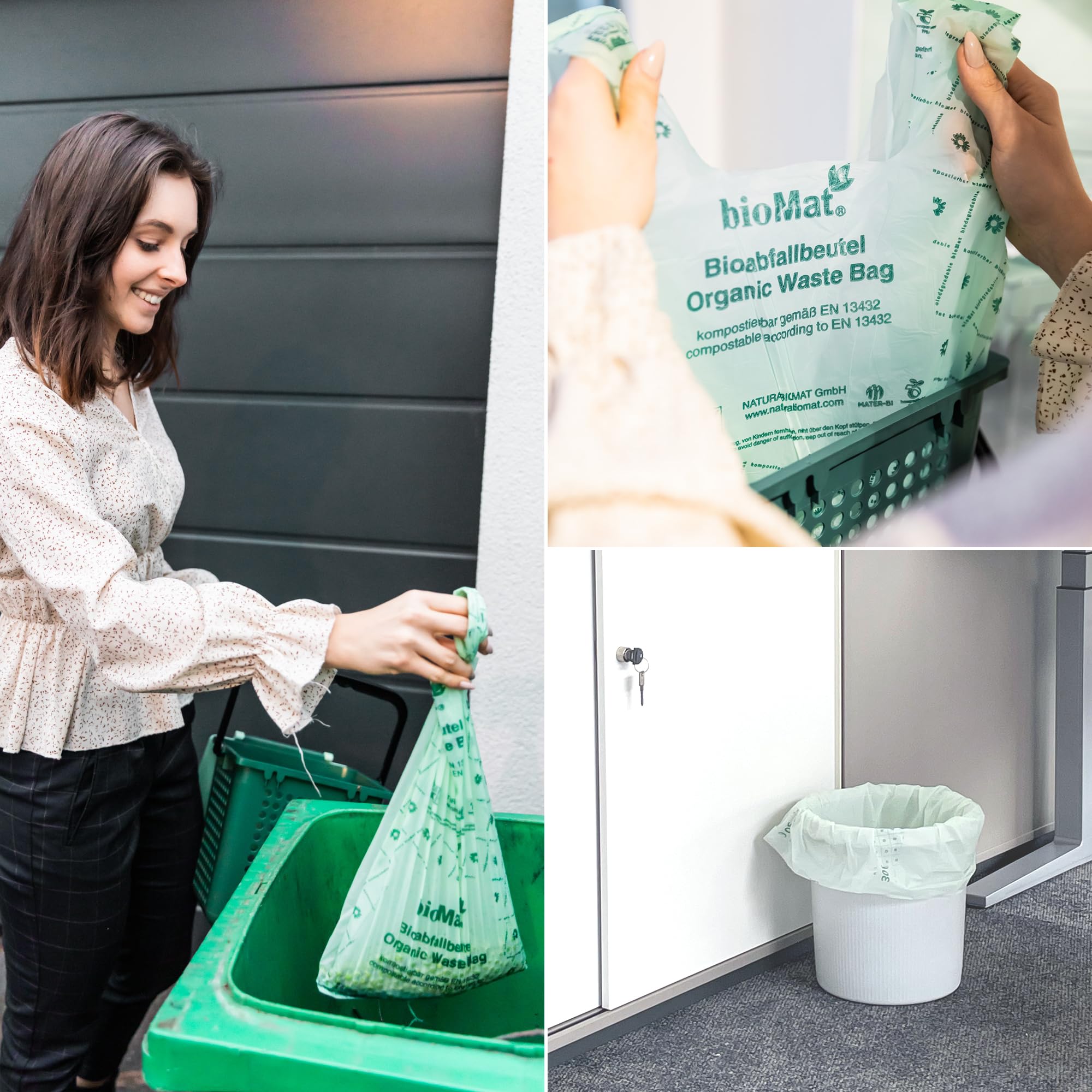 bioMat Kompostierbare 20l Biomüllbeutel mit Tragegriff, 130 Tüten, Premium-Qualität, DINplus Zertifiziert, Klimaneutral, Made in Germany