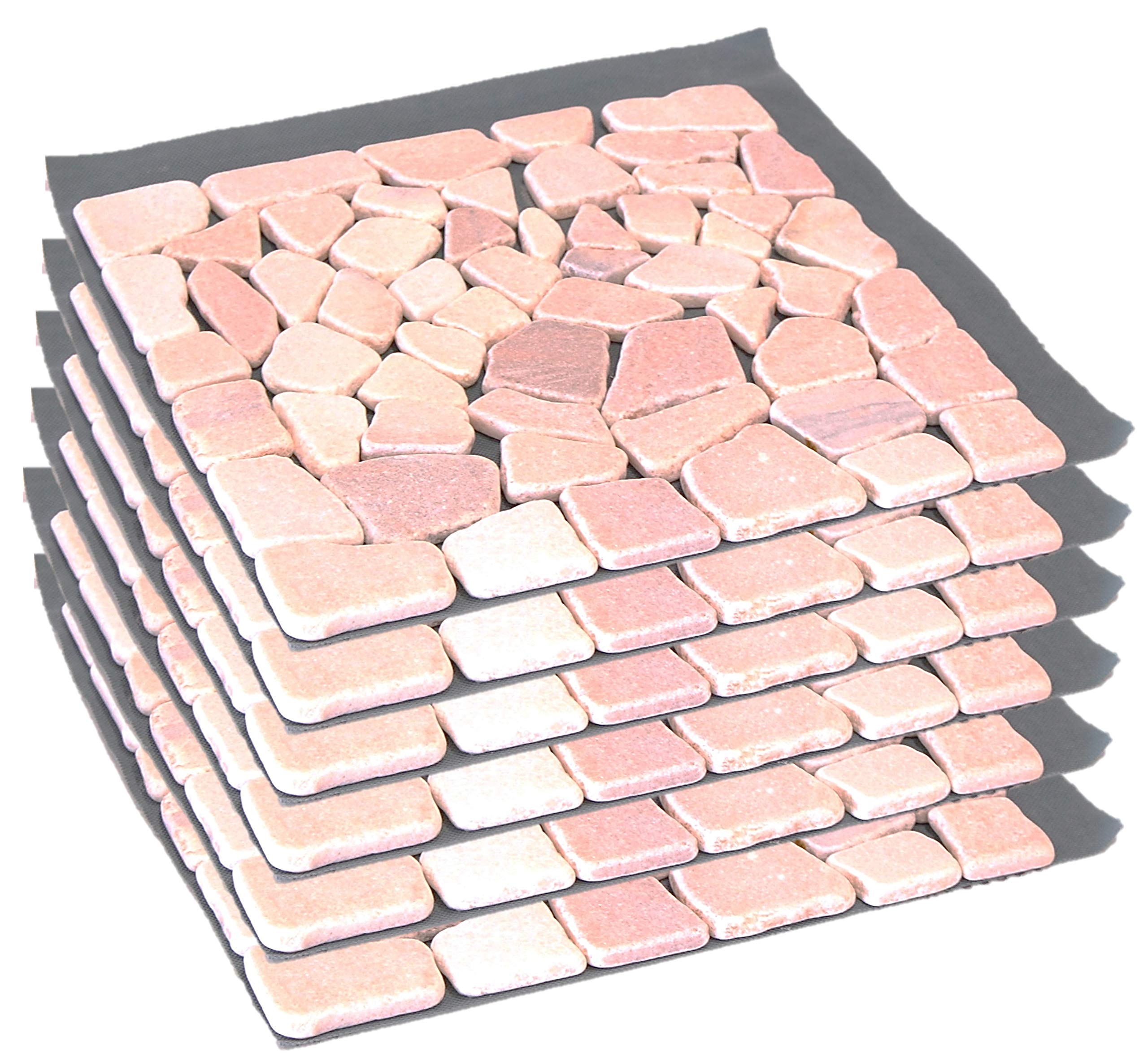 雑草防止！防草シート付き天然石マット ピンク24枚セット
