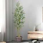 HZXGCP Artificial Olive Tree 6ft with Adjustable Branches and White Pot, a Realistic Indoor Faux Plant Ideal for Home and Office Decor - Effortless Assembly (Olive Tree 6FT)