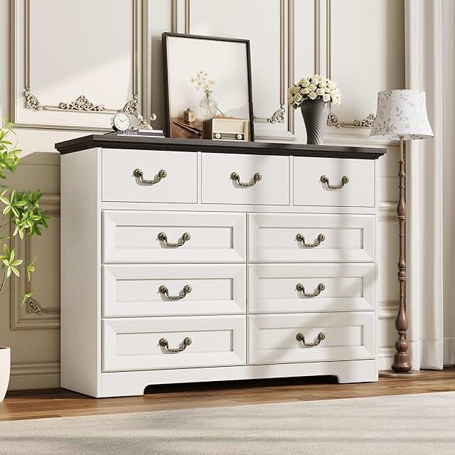 9-Drawer Dresser for Bedroom, 47 in Wide Dressers Wood Vintage Chest of ...