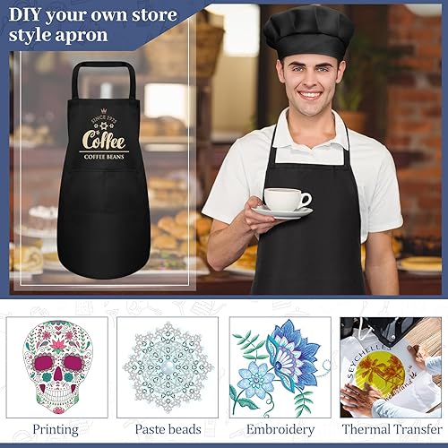 Miniatura 6 de SATINIOR Juego de 8 delantales de chef, sombrero de chef ajustable y delantal con bolsillos para adultos, mujeres y hombres cocineros