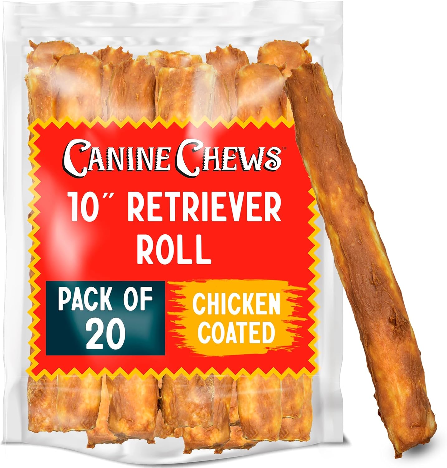 Canine Chews 10" Chicken Coated Dog Rawhide Retriever