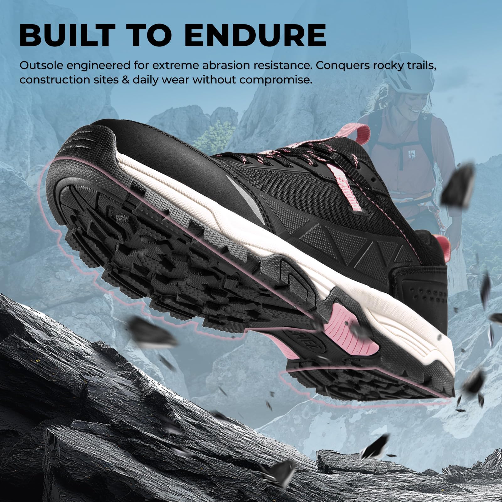 SPIEZ Zapatos de Seguridad para Mujer Ligeros - Zapatos de Trabajo con Punta Compuesta Transpirable, Resistente al Desgaste Zapatos de Senderismo para Exteriores, Negro Rosa EU35-41