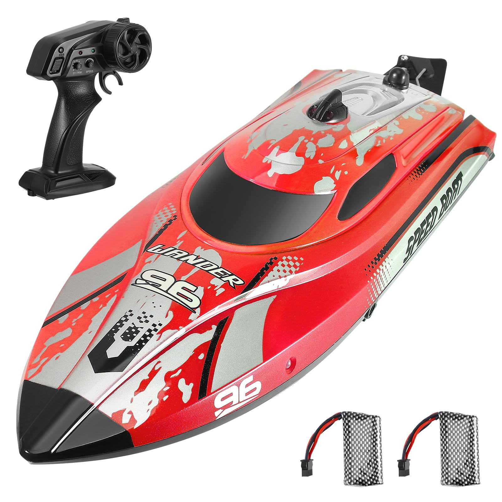 RC Boat,2.4Ghz Remote Control Boat Outdoor Radio Controlled Watercraft with Low Battery Alarm Rechargeable Battery,Self Righting Racing Boats for Pools and Lake 25KM/H for Childrens or Adults(Red)