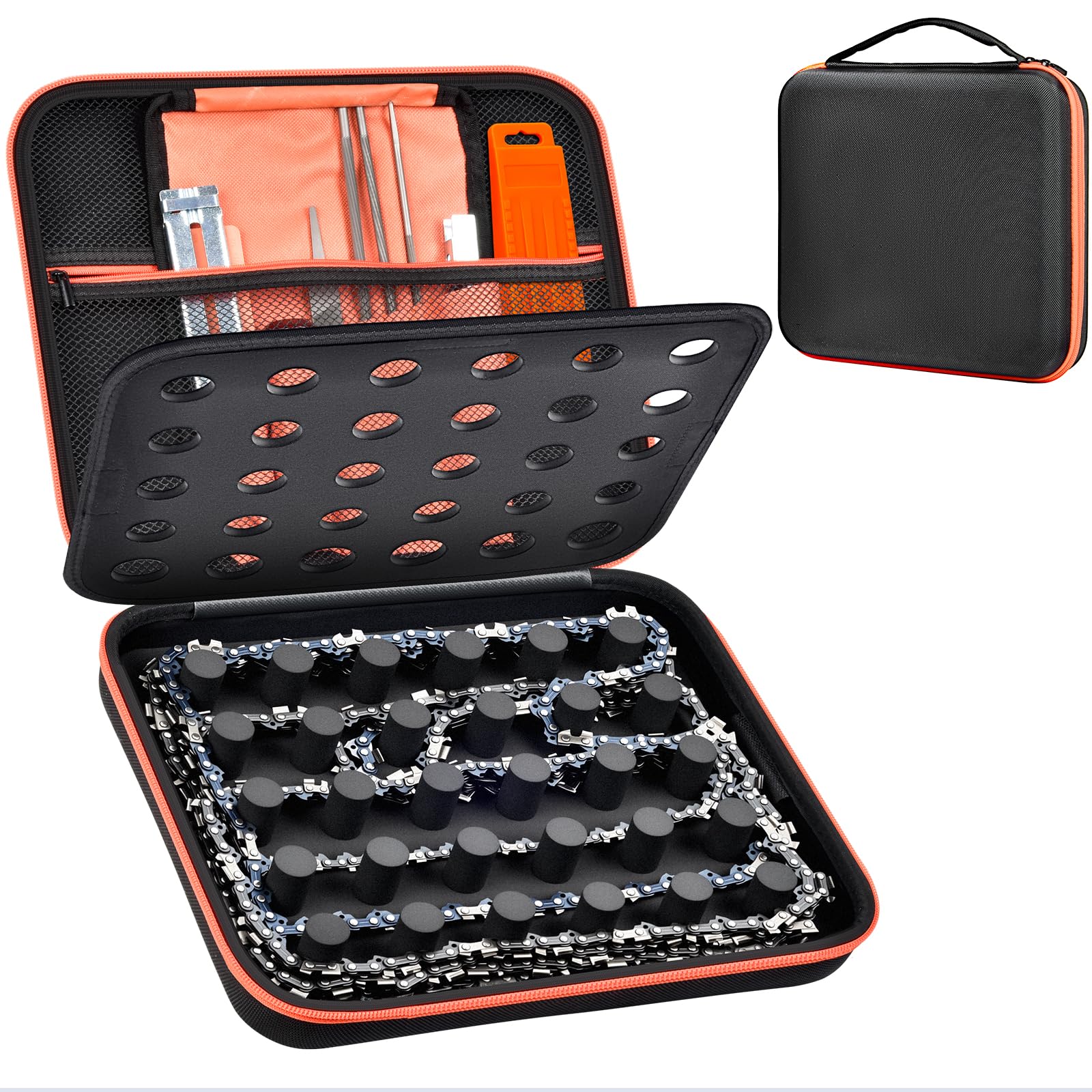 Estuche de almacenamiento de cadena de motosierra compatible con KAKEI/para Stihl/para DEWALT/para NEO-TEC/para UPFOREST/para cadenas Oregon 6-12 piezas, soporte organizador de transporte para