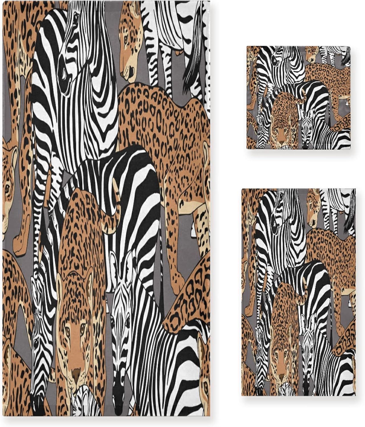 ALAZA Zebra Leopard Print Vintage Soft 3 Piece Bath Towels Set for Bathroom Spa Hotel, 1 Bath Towel+ 1 Hand Towel+ 1 Washcloth