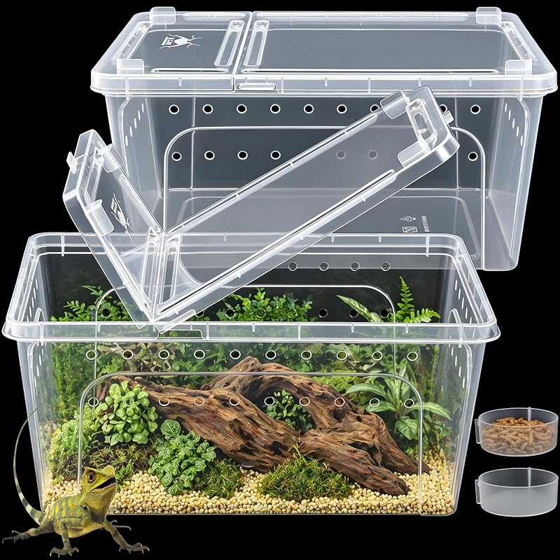 Terrário Plástico Empilhável para Répteis com Tigela de Alimentação Tlence 2 Unidades