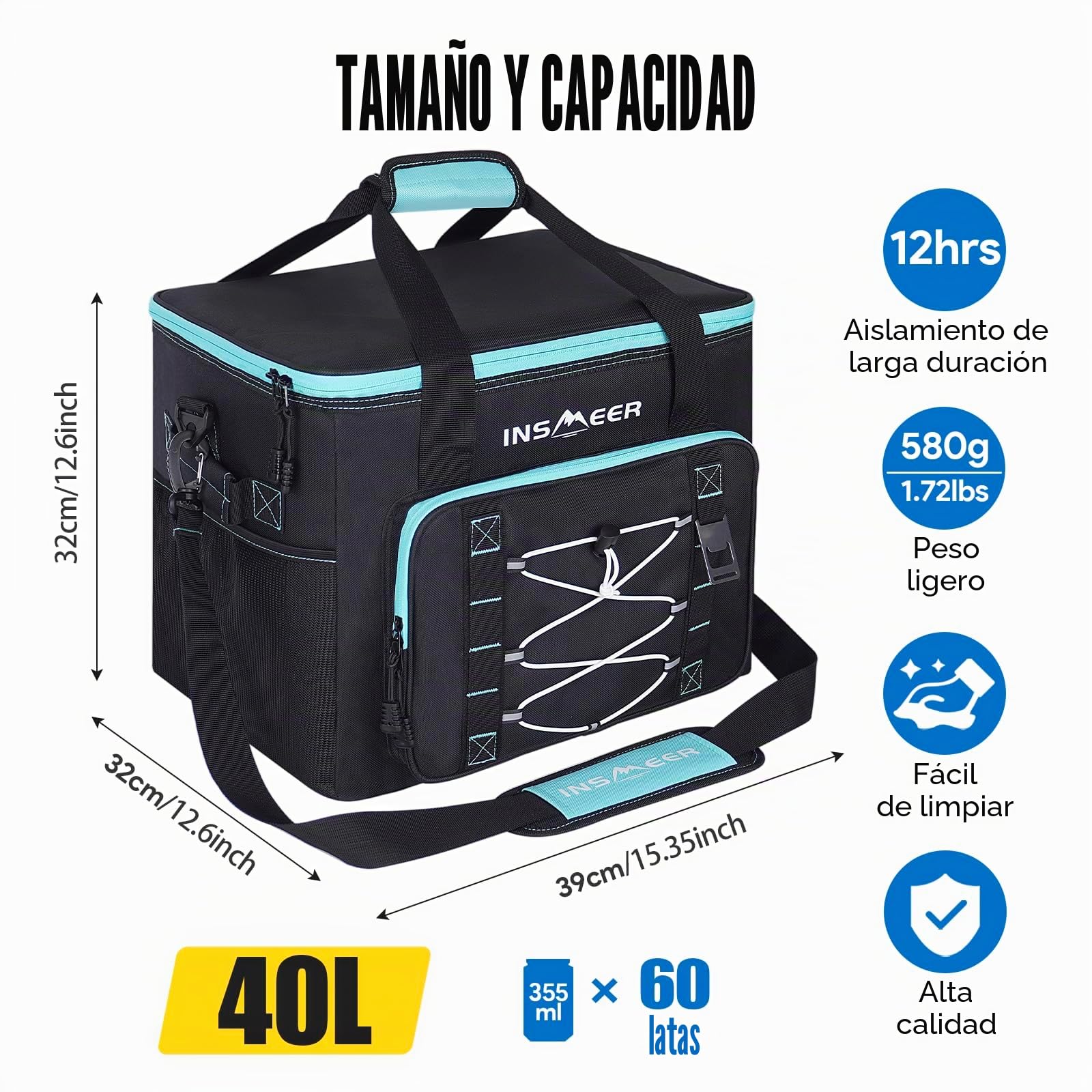 INSMEER Cool Bag 40L/60 Cans Large Cool Bags Insulated,Soft Cooler Leakproof/Portable/Collapsible/Foldable Cooler Bag, with Bottle Opener&Removable Shoulder Strap, for Beach Camping Picnic