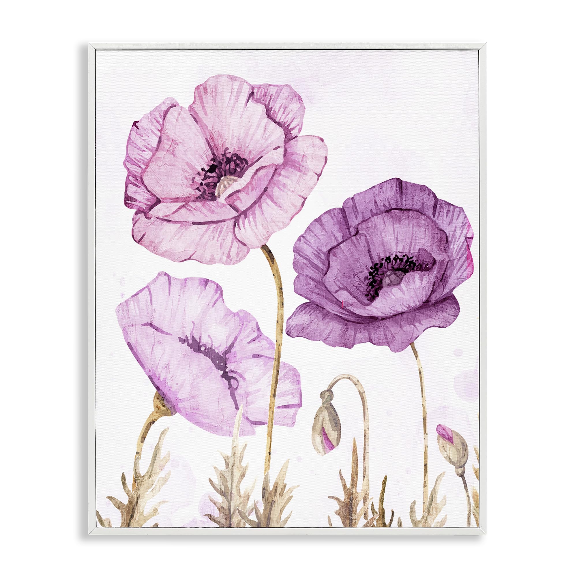 Stupell Industries Coastal White (Textured) 'Bright Poppies In Purple'| Framed Giclee Art