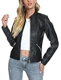 Zip Leather Jackets for Women Motorcycle Faux PU Moto Biker Outwear Coat