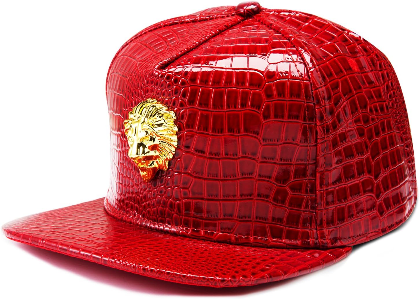 Hip Hop Style Alligator Skin Pattern 4 Colors Lion Head Logo Tag Baseball Cap Hat (Red)