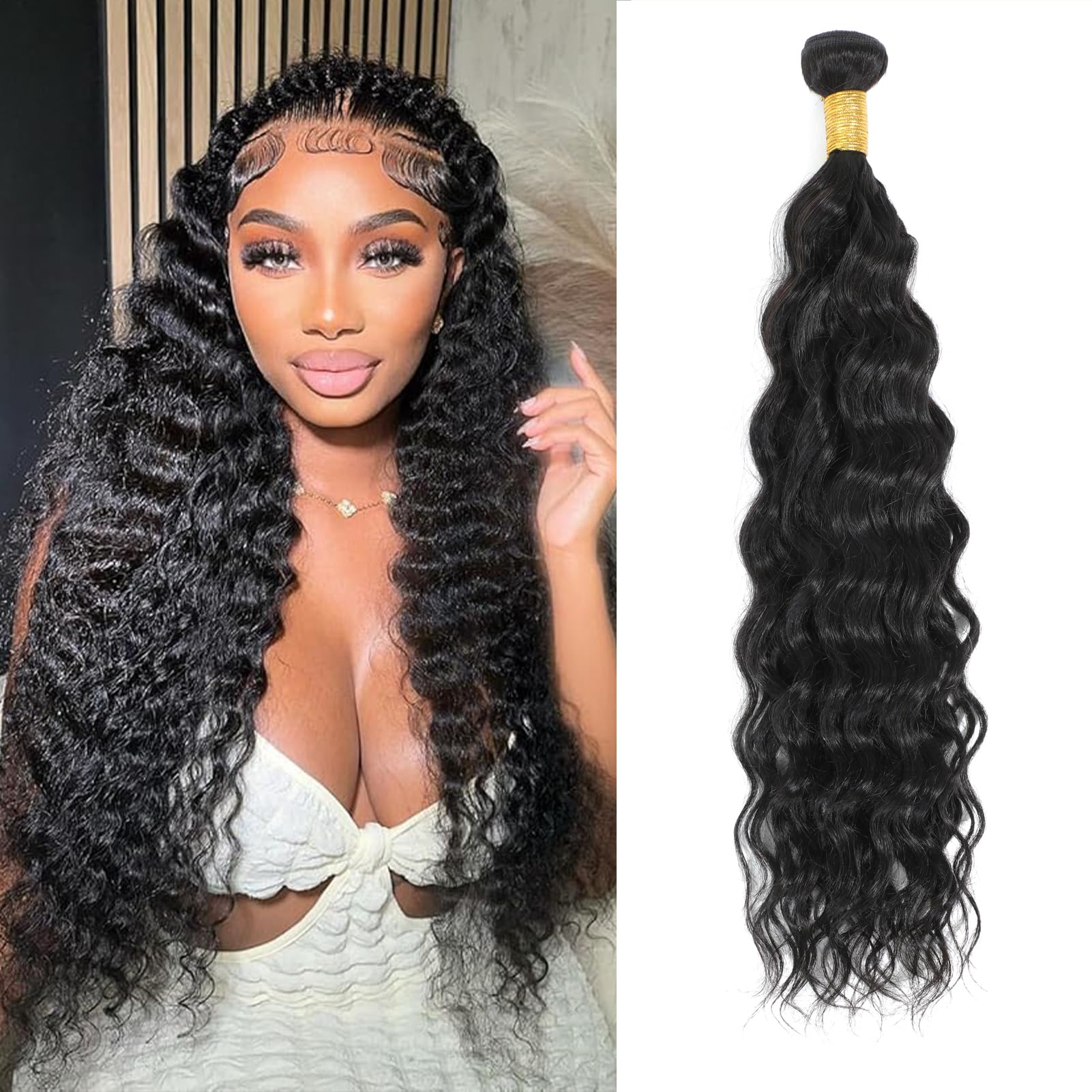 Quitoric Deep Wave Bundles Human Hair 1 Bundle 28 Inch Water Wave Human Hair Bundles Wet and Wavy Double Weft Natural Curly Hair Bundles