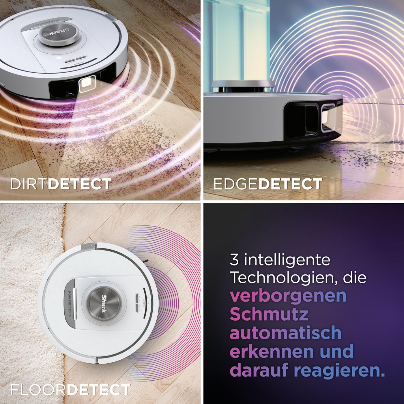 Shark PowerDetect Saugroboter selbstleerend mit 3D- & LiDAR-Navigation, Anti-Allergen- & Anti-Geruch-Basis, NeverStuck-Hindernisumgehung, für Teppiche, Hartböden & Tierhaare, Weiß AV2820VEEUWH