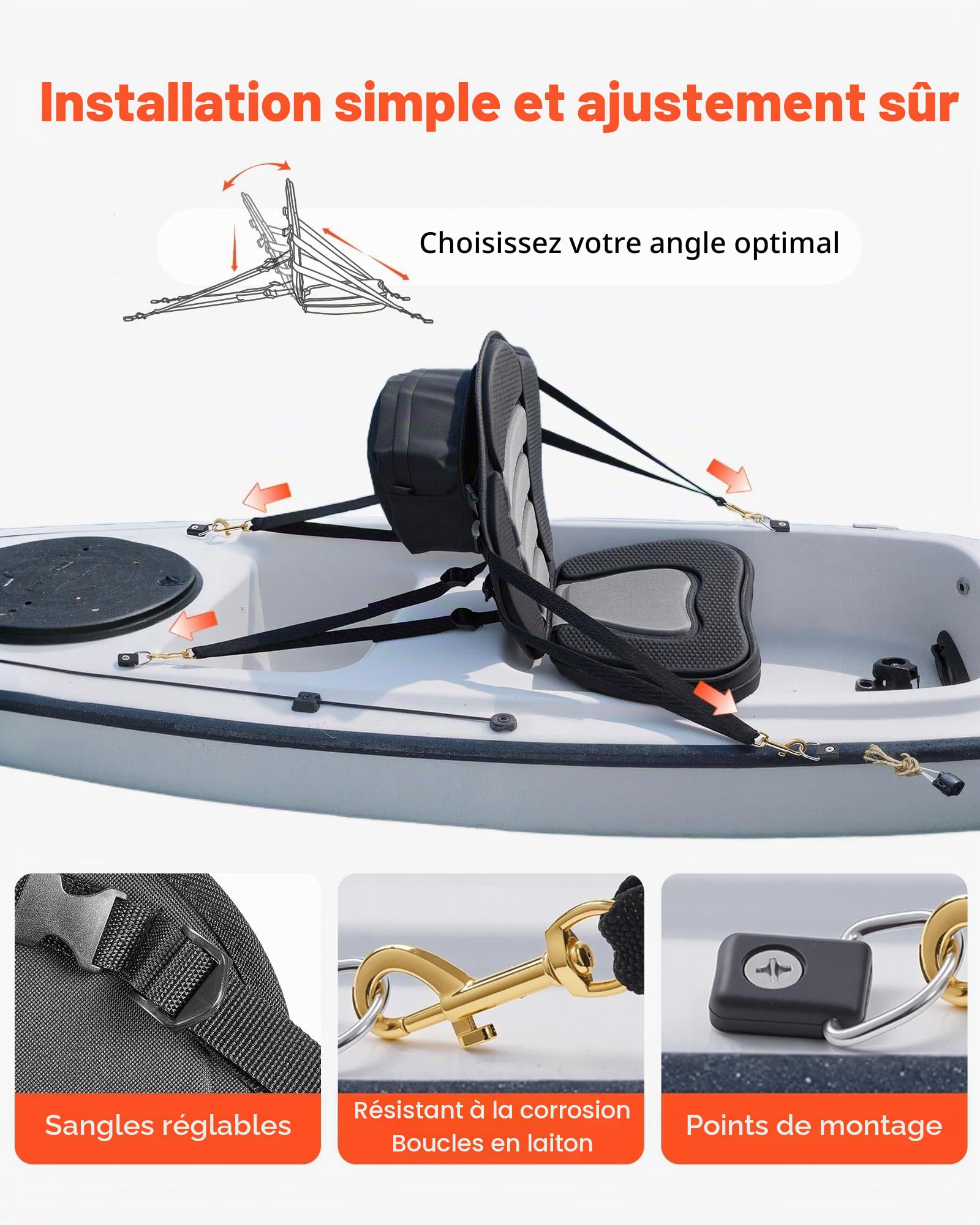 VEVOR Siège de Kayak Universel 2PCs, Dosseret SUP 53 mm d'Épaisseur, pour Planche à Pagaie Paddle Kayak Gonflable, avec Dossier, Coussin Rembourré Souple, Sac de Rangement et Sangles Réglables