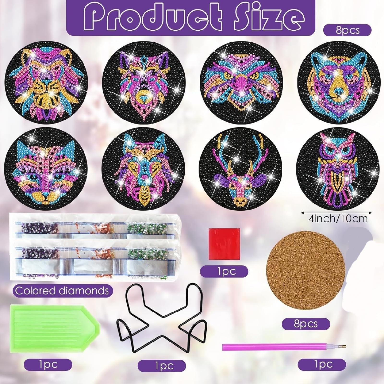 8 Stück Diamond Painting Untersetzer Mit Halter,5D Diy Kunst Untersetzer