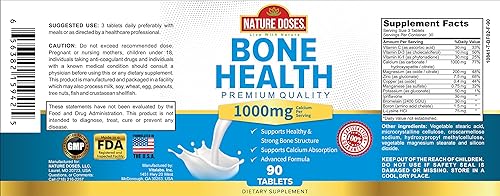 Miniatura 3 de Nature Doses Bone Health - Suplemento de alta calidad que apoya la estructura ósea saludable y fuerte, absorción de calcio, 90 tabletas