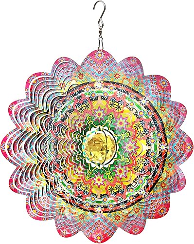 Miniatura 7 de FONMY Molinillo de viento de mandala con bola de cristal, de acero inoxidable 3D, para colgar el sol, para decoración de Navidad, decoración de