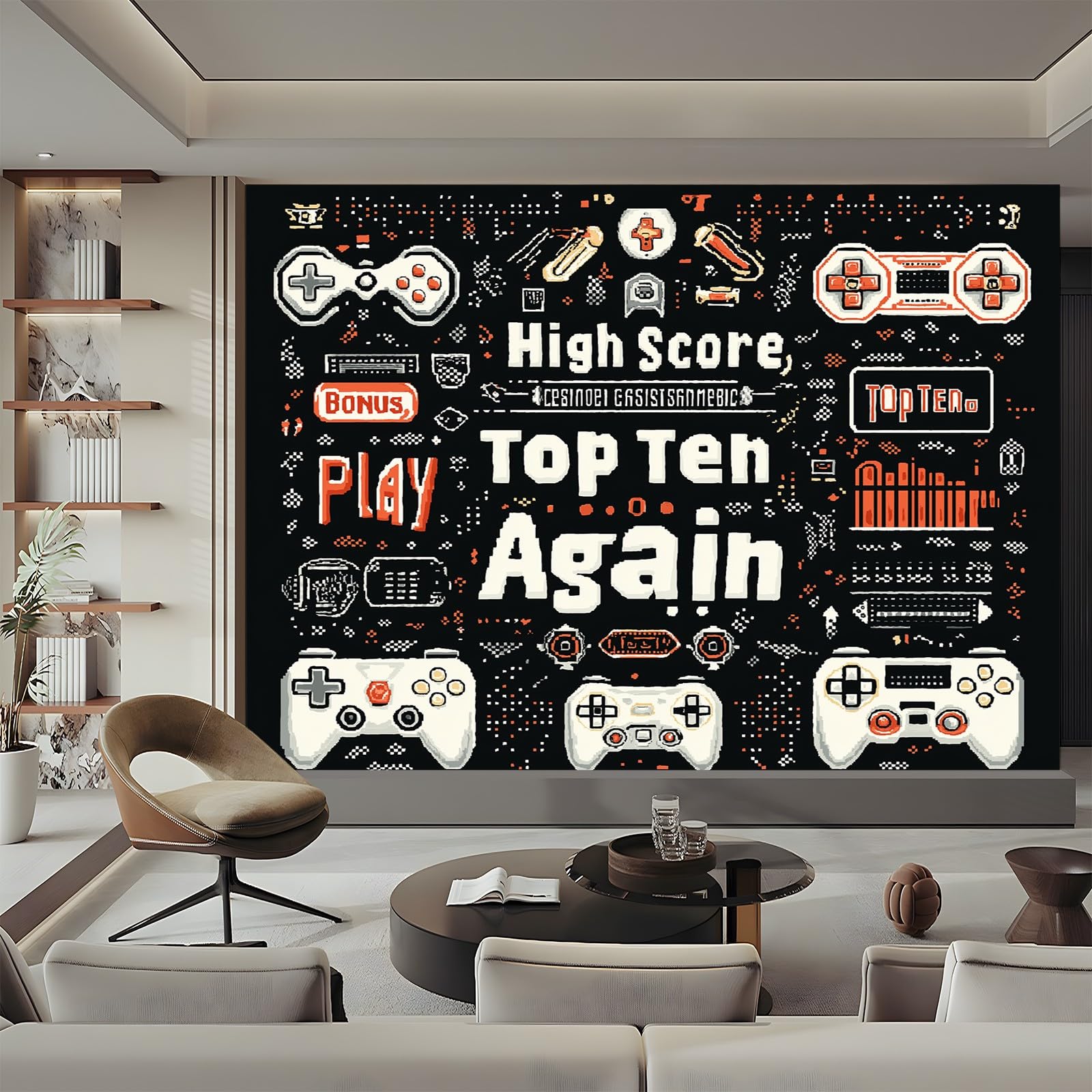 Panoramiczna tapeta z nadrukiem retro gamepady tapeta ścienna z włókniny 400 x 280 cm do salonu pokój dziecięcy restauracja mieszkanie dekoracja ścienna czarny biały
