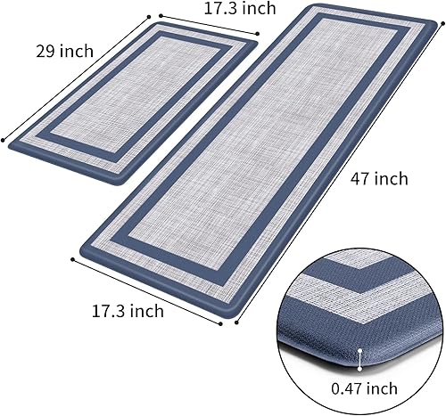 Miniatura 2 de Mattitude Tapete de cocina 2 piezas Alfombras acolchadas de 0.47 pulgadas, antideslizantes, impermeables, ergonómicas, cómodas para cocina, suelo,