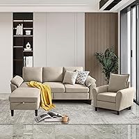 Vista 1 de Juego de sofá modular de 2 piezas para sala de estar, sofá convertible moderno de lino en forma de L de 79 pulgadas con otomana móvil y silla