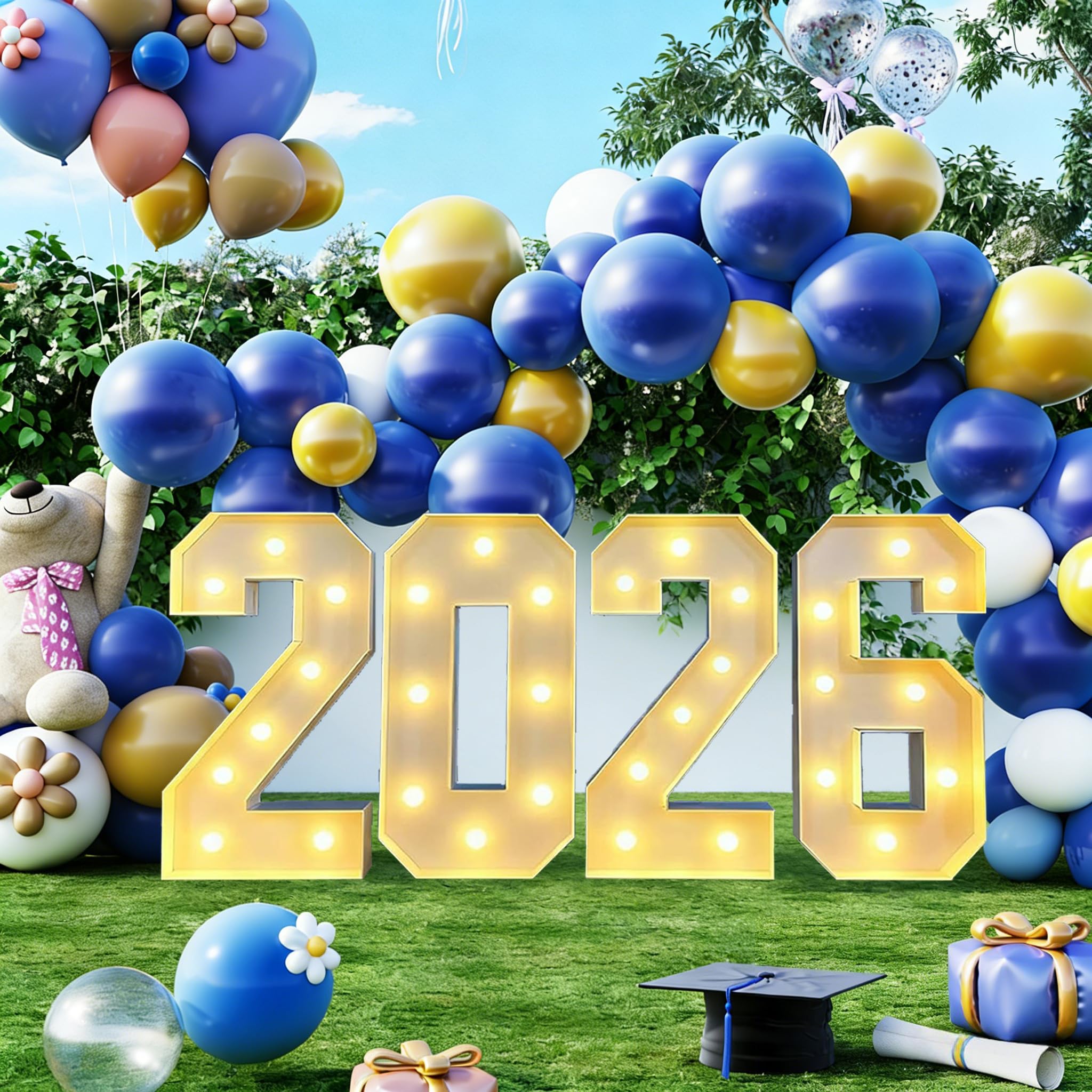 2.3FT LED Light Up 2026 Marquee Numbers, Class of 2026 Graduation Decorations for Indoor Outdoor, Large Pre-Cut Number Sign Kit for High School Senior