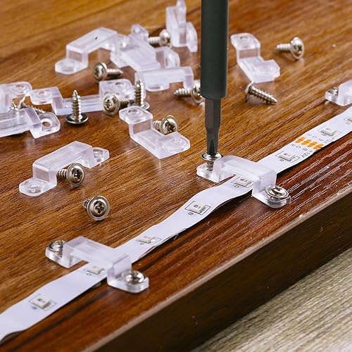 Miniatura 4 de 100 soportes de montaje de tira de luz LED transparente tira de luz LED clips de cinta LED abrazadera de cinta de luz para exteriores con 200