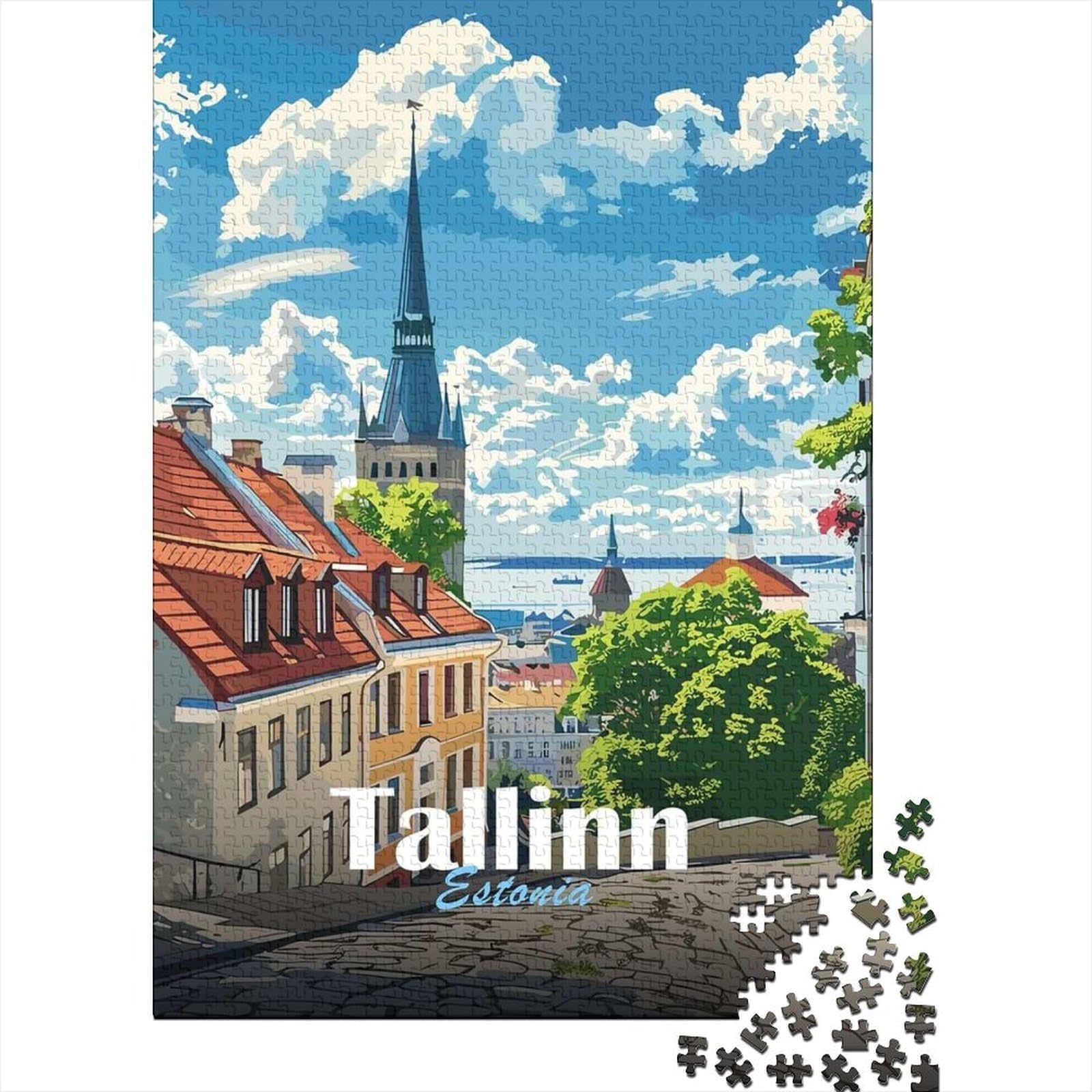 Tallinn Cityscape Travel Puzzle 1000 Pieces, Famous Building Scenic Print, 1000 Pieces for Adults, for Families, Screen-Free Fun, 70x50cm/1000pcs