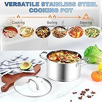 Vista 6 de Homikit - Olla de acero inoxidable de 4 cuartos de galón, olla de inducción con tapa para sopa, salsa de pasta, cocinar a fuego lento, parte