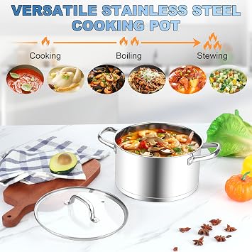 Homikit Stainless Steel Stock Pot 4 Quart, Induction Stockpot with lid for Soup Pasta Sauce Cooking Simmering, Tri-ply Heavy Bottom Compatible with All Stove, Dishwasher Safe
