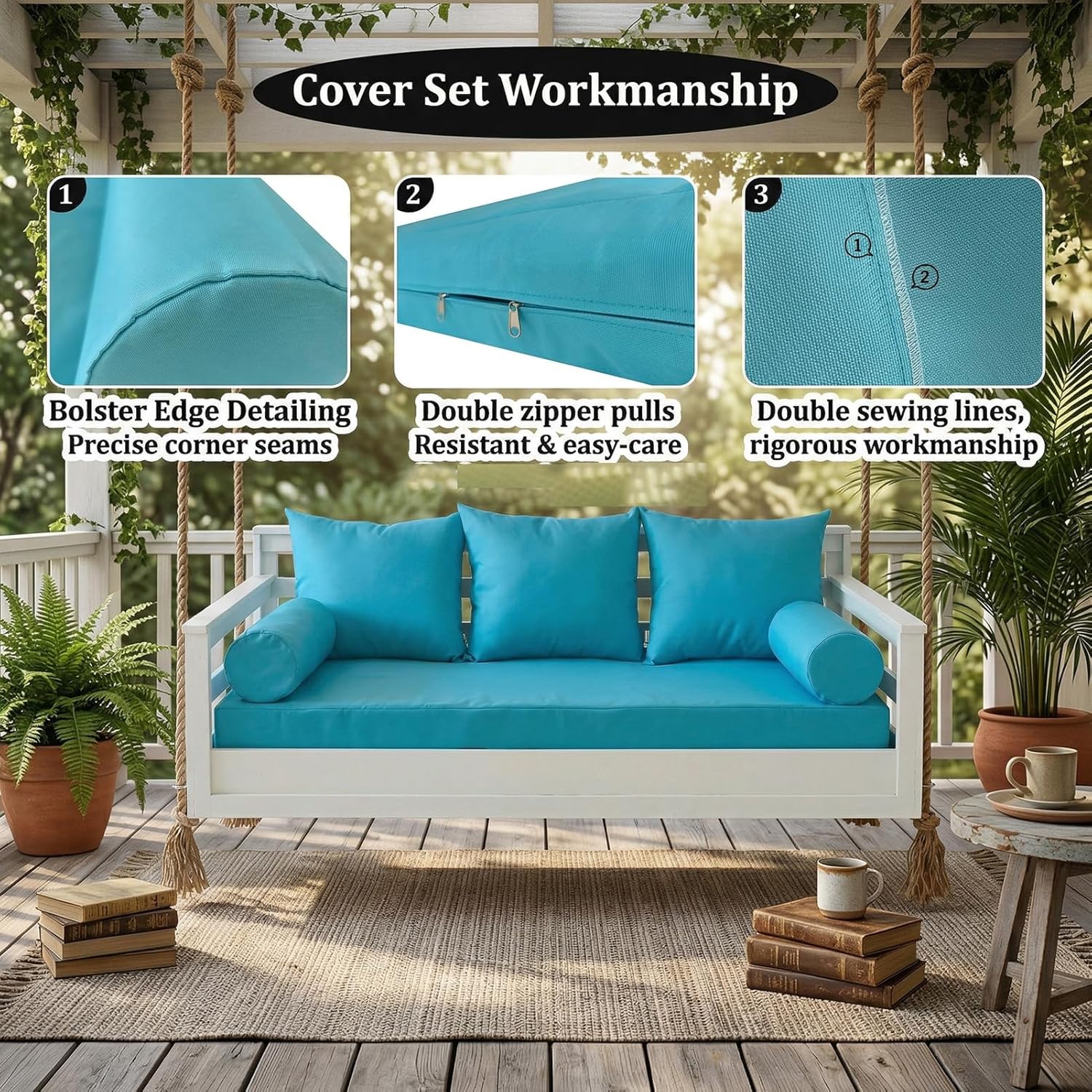 Cover Only-Outdoor Twin Size Daybed Cushion Cover for Porch Swing Bed 75×39×6" Mattress Pillow Slipcover Fitted Sheet with Widening Zipper Water Resistant Fabric-Only Cover (Black)