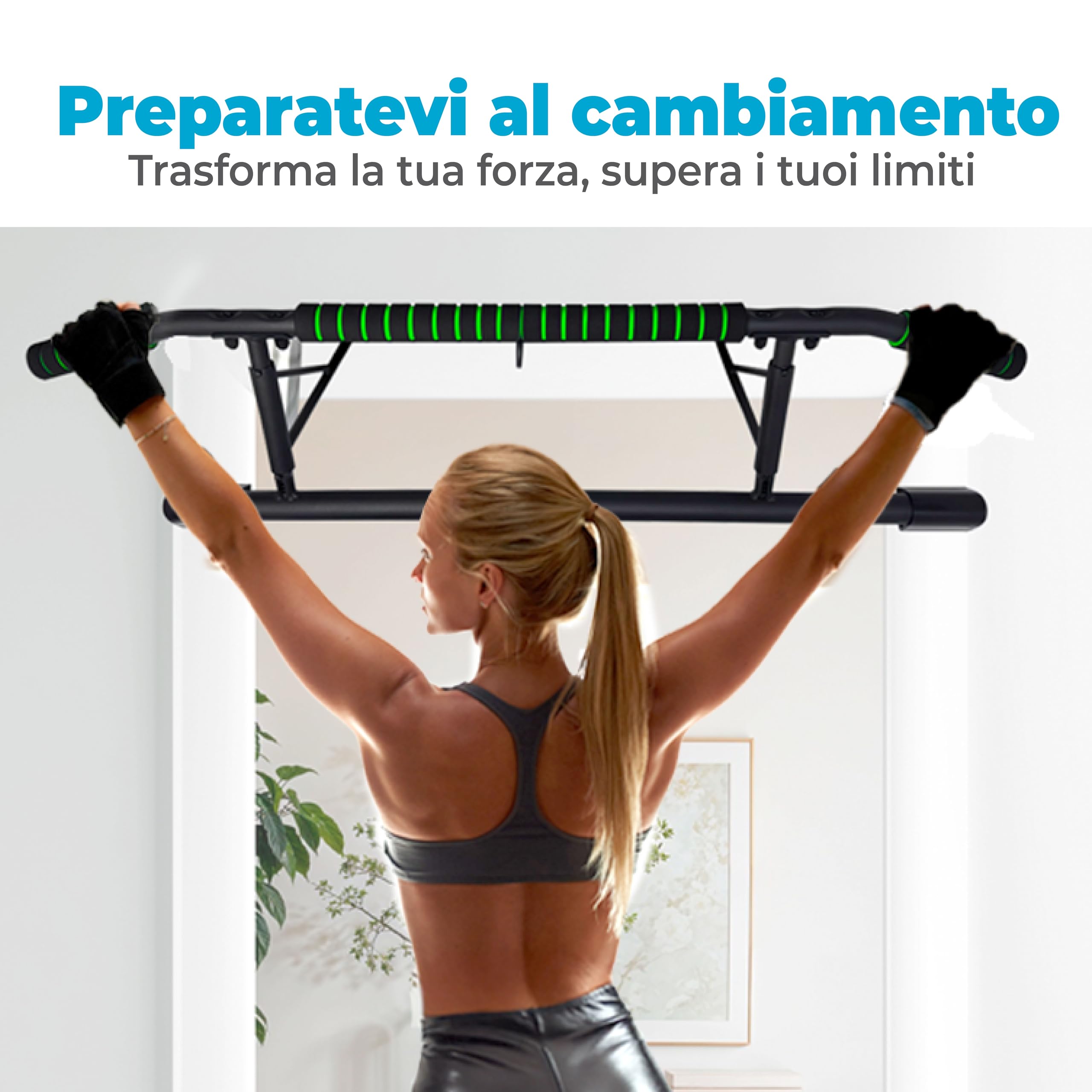 OcioDual sBarra per Trazioni Senza Viti + Cinghie per Allenamento in Sospensione, Barra per Trazioni da Porta Maniglie Elastiche e Antiscivolo in Schiuma, Pull Up Bar Door