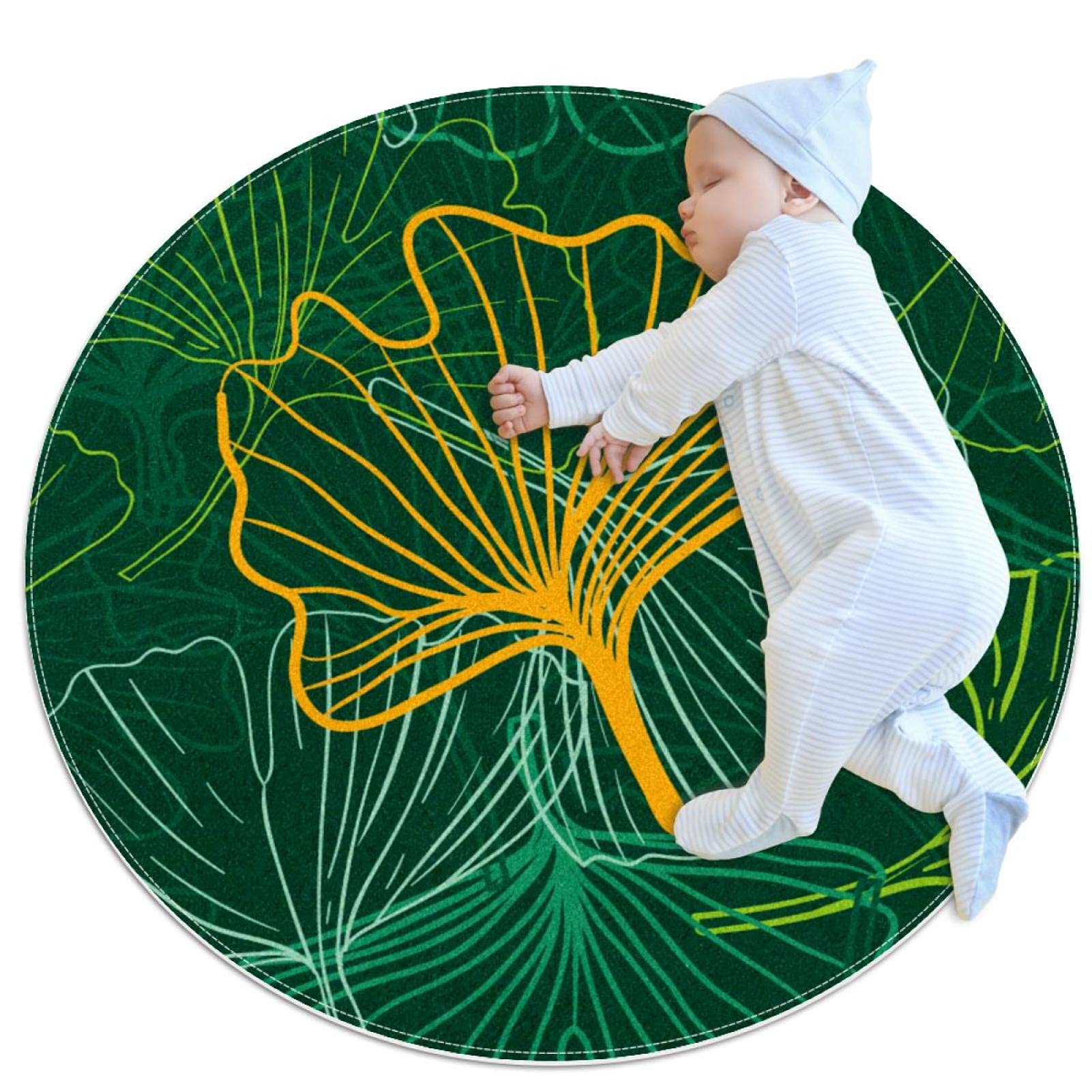 Tapis de salle de bain anti-glisse rond 1m vert feuille pour la chambre