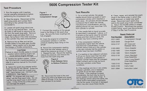 OTC 5606 Compression Tester Kit - Ideal Kit for Compression Testing on Gasoline Engines, Including Domestic/Import Cars, Trucks, Suvs, and Vans, Motorcycles, ATVs/UTVs, Watercraft, and Small Engine