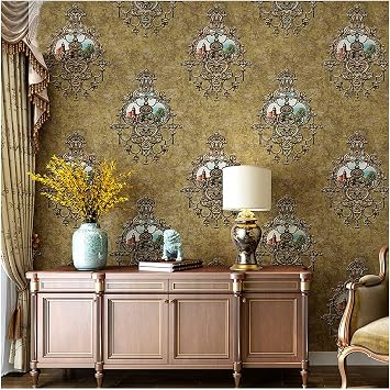 Blooming Wall Textured Vintage Damasks Floral Pattern Wallpaper Wallcoverings for Walls, 57 Square ft/Roll OliveFlower