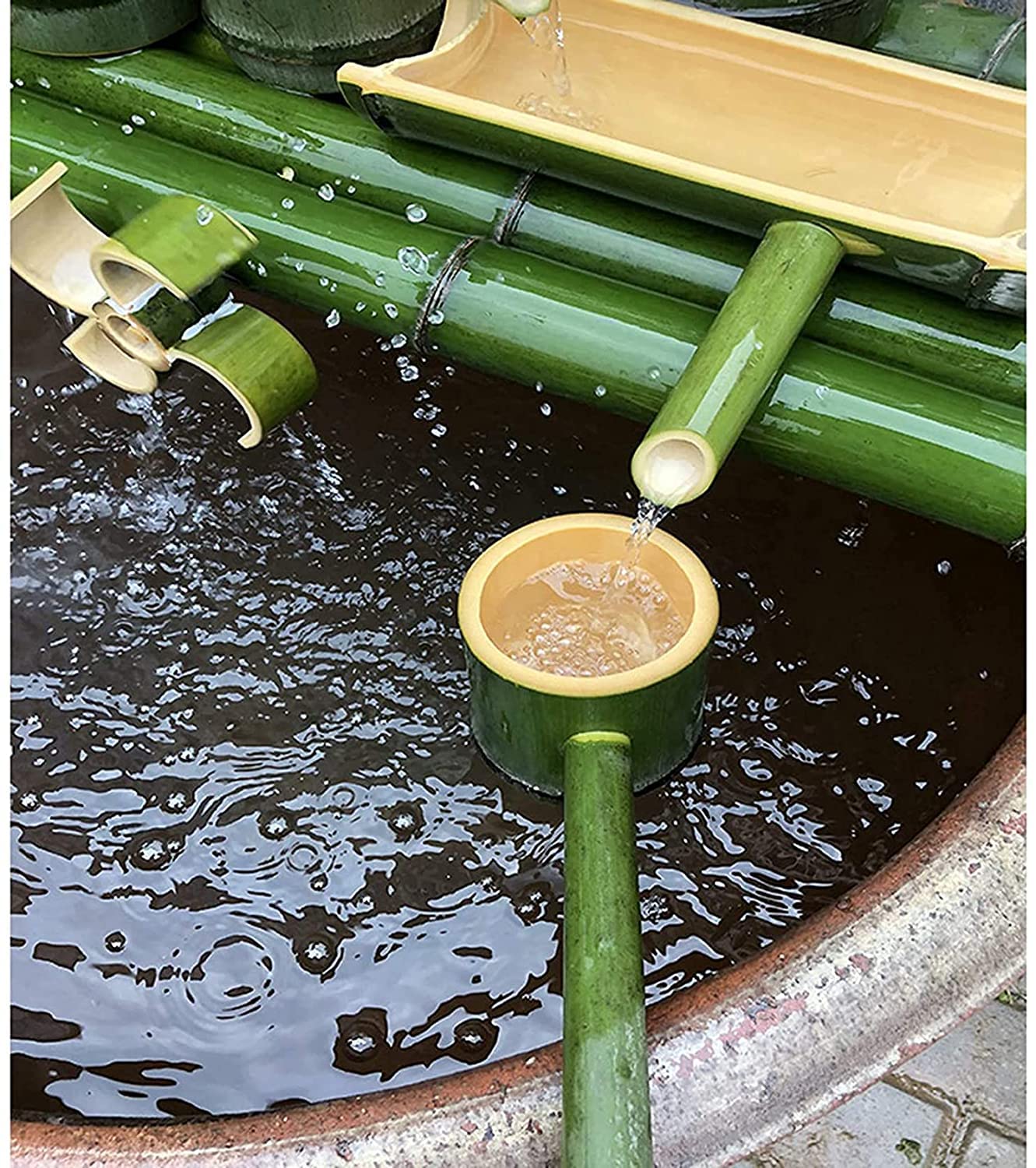 Fontana da Giardino, Fontana da Terrazza, Decorazioni in bambù per Interni/Esterni, Decorazioni per La Circolazione dell'Acqua Nell'Acquario, Ornamenti per Fontane da Gia(35CM)