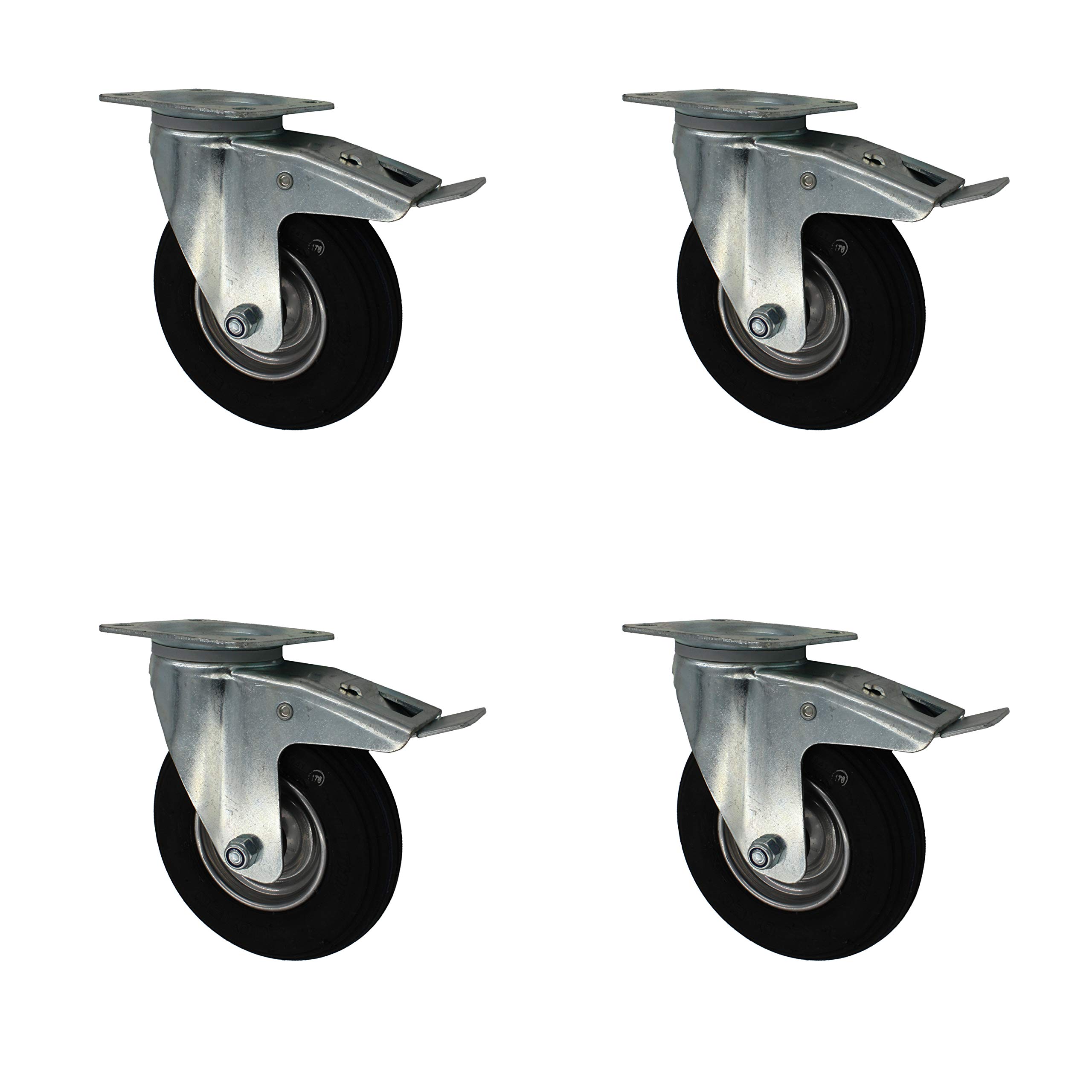 4 Stück 200 mm Luftbereifte Räder Rollen Transportrollen Lenkrollen Totalstop TK 300 kg