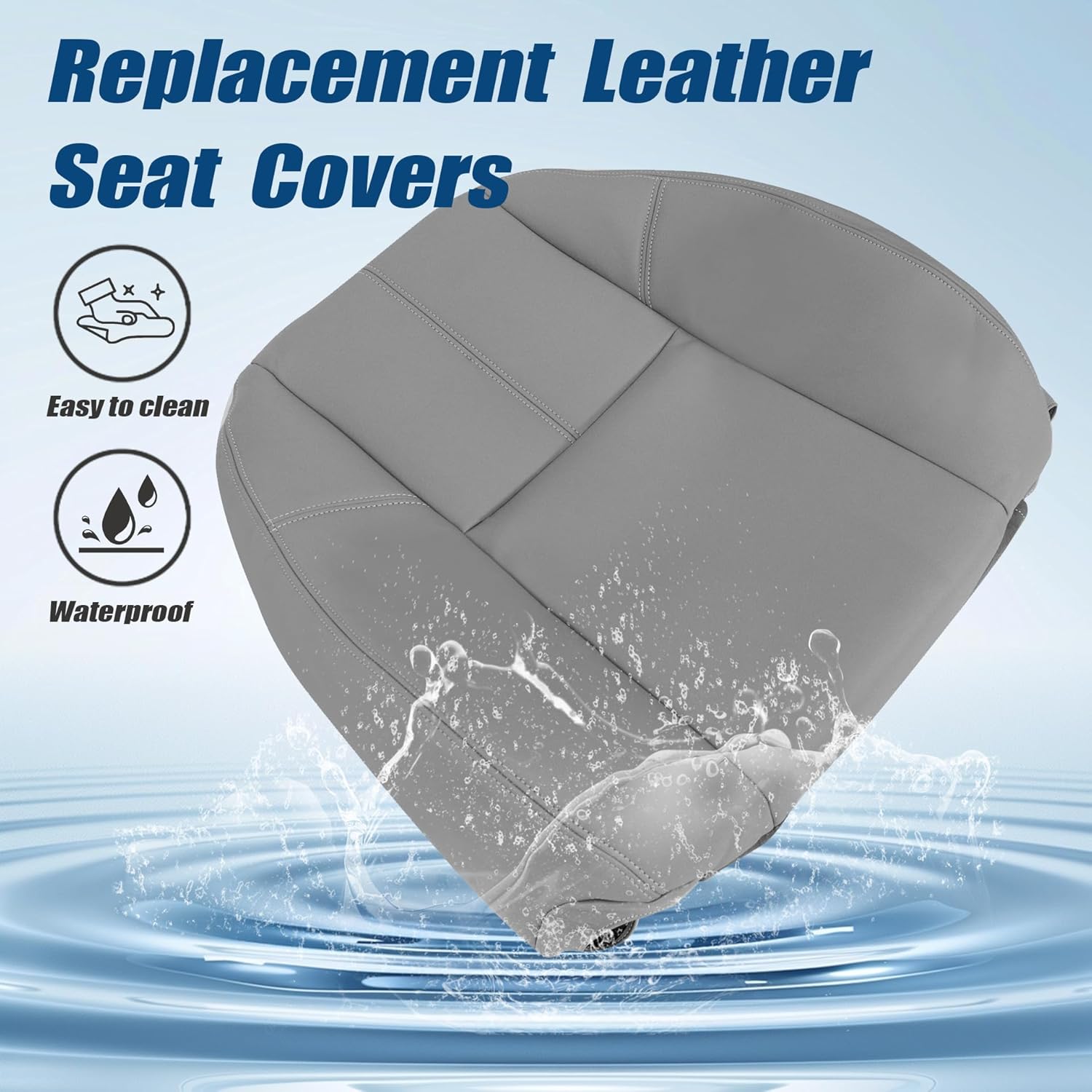 GXARTS Light Gray #833 Driver or Passenger Side Top Lean Back Leather Seat Cover Replacement Fit for Chevy Silverado Tahoe Suburban Avalanche GMC Sierra Yukon 2007 2008 2009 2010 2012 2013 2014