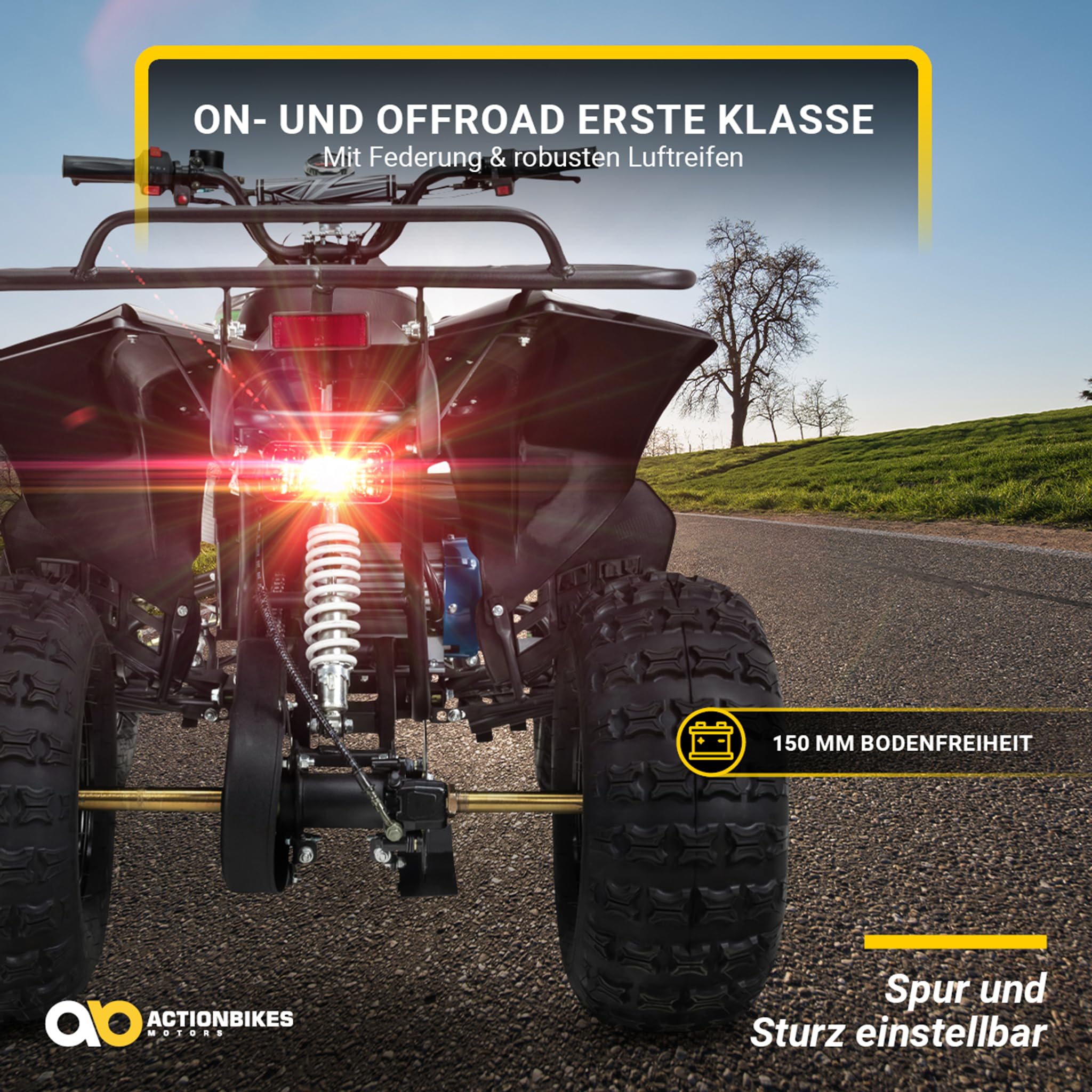 Actionbikes Motors Kinder Quad Elektro ATV S-10 | 𝟒𝟖 Volt 𝟭𝟬𝟬𝟬 Watt Motor bis 𝟐𝟬 km/h - Kinderquad - Pocket Quad - Miniquad - Scheibenbremsen - Für Kinder ab 8 Jahren (Camouflage lackiert)
