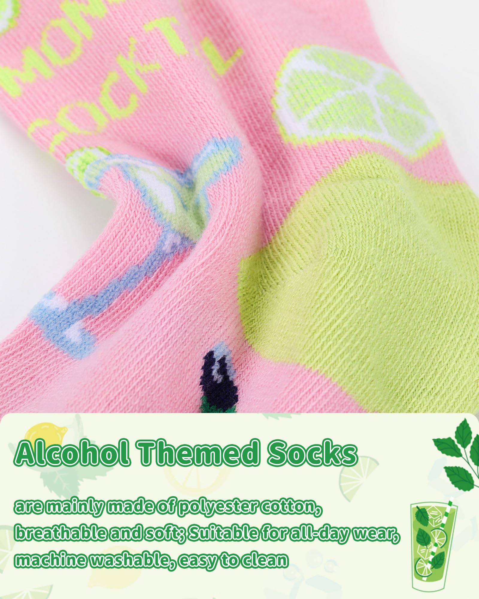 Newcotte 7 Pairs Women's Funny Drink & Alcohol-themed Crew Socks, Novelty from Sunday to Saturday Drink Week Gift, Liquor Wine and Beer Socks for Drinking Lover Cocktail Enthusiast Birthday Holiday