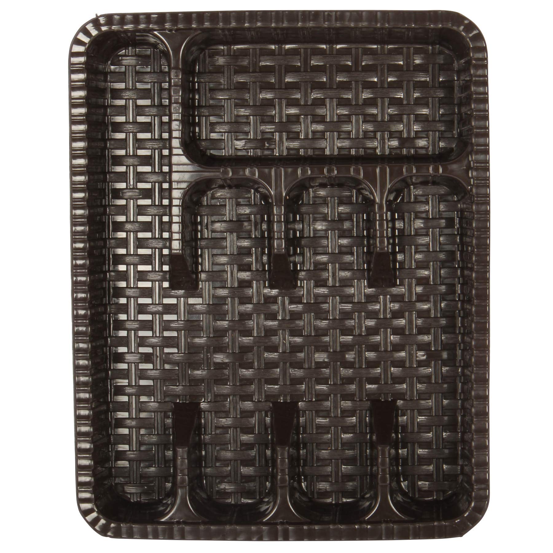Jolie Max Kitchen Cutlery Tray. 5 Compartment Plastic Drawer Organizer Holder. (Brown)